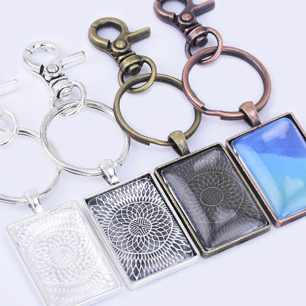 Zinc Alloy DIY Key Chain Pendant kits 21*31mm Mini Rectangle Pendant Trays  5pcs/set