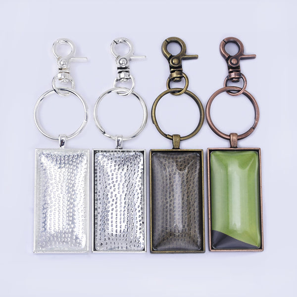 Zinc Alloy 25*50mm DIY Keychain Kits Craft Kits Key Rings Rectangle Glass 5pcs/set
