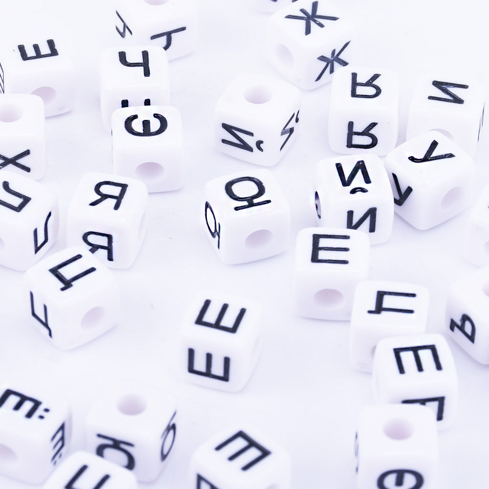 10mm Mixed white Acrylic Russian Alphabet Letter Beads Flat Cube beads For Jewelry Making 1bag