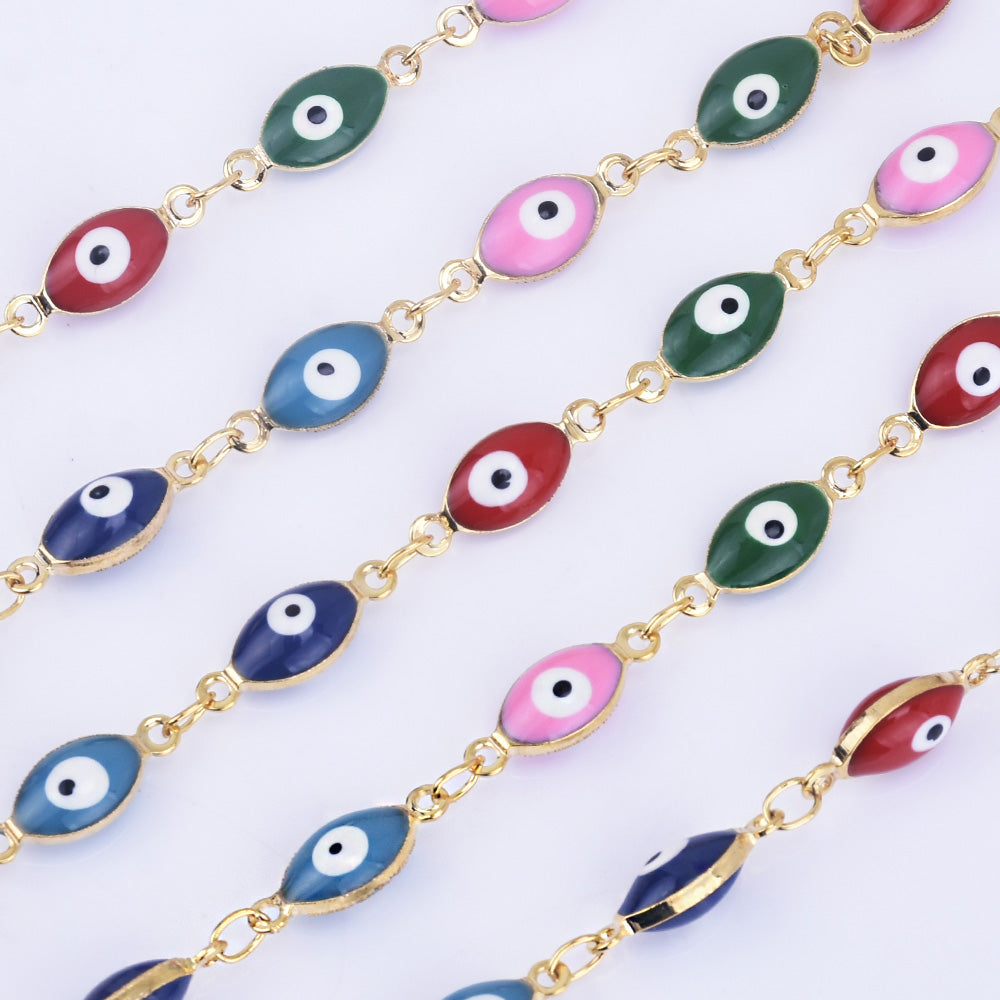 10*5mm Copper Evil Eye Marquee Shape Chain Multicolor Chain by the Foot By THE YARD 10235904