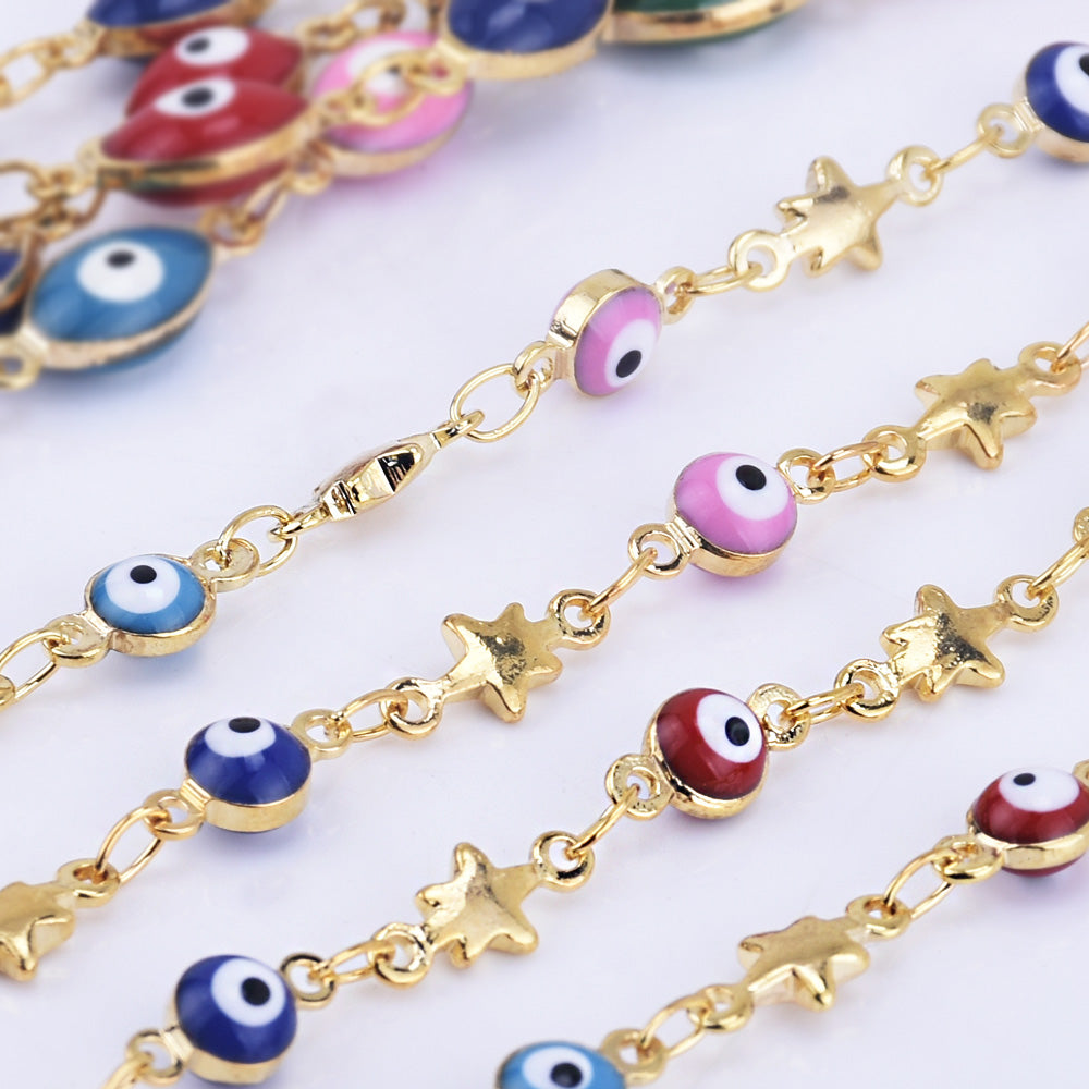 4mm Copper Evil Eye Coin Chain round Colorful Evil Eye Chains Rosary chain By THE YARD 10236004