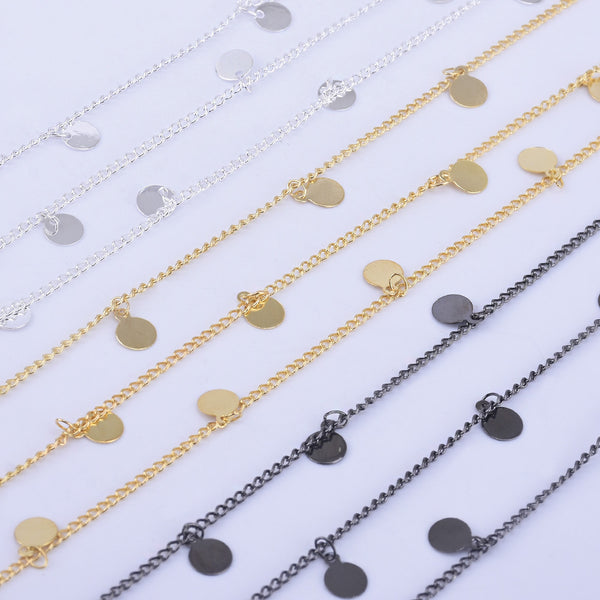 6mm Coin Drop Chain Copper Hand Made Necklace Chain Fixed Bead Chain Jewelry By THE YARD