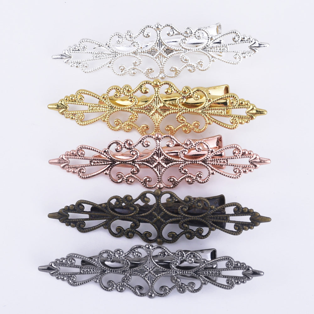 15*57mm Brass Hair Barrettes Clip Hair Clip Filigree Barrette Blank Hair Accessory 20pcs 102385