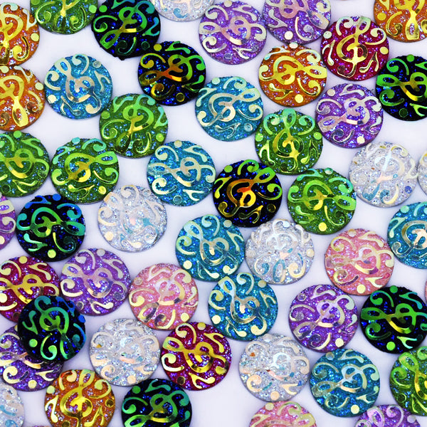 12mm Mixed Round Music Druzy Cabochon flat back Resin Glitter Cabochon 50pcs 10239949