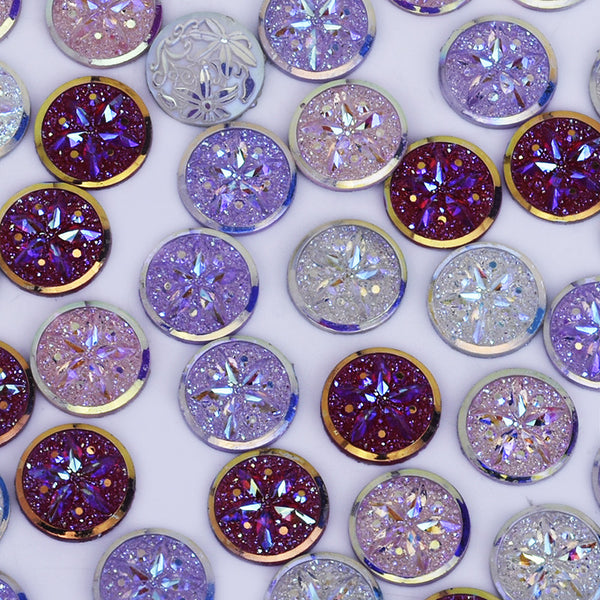 12mm Faux Druzy Floral Round Resin Cabochon flat back Glitter cabochon Mixed 50pcs 10240049
