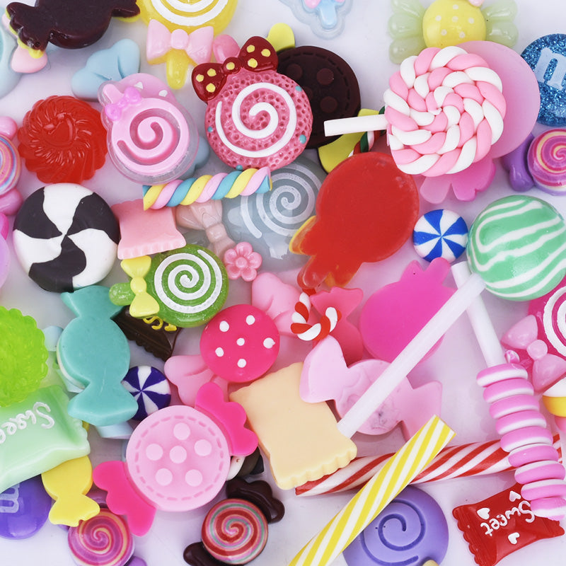Kawaii Assorted Cabochon Mix Resin Polymer Clay Rainbows Lollipops Ice Cream Candy 50pcs 10240149