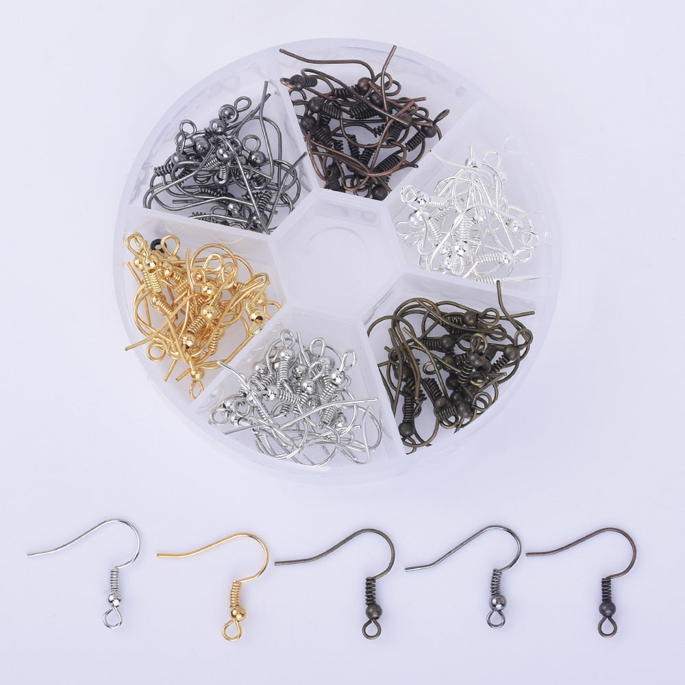 6 Colors Iron Earring Hooks French Hooks 18mm Hook with Coil and Ball Assorted Colors Boxed 1 box 120pcs