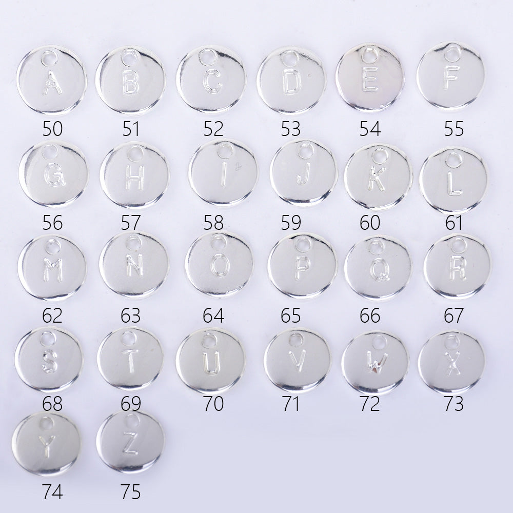 10mm Alloy Silver plated Double Side Stamped Initial Charms Round Disc Monogram Letter Alphabet 5pcs 102429