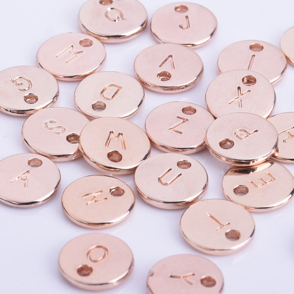 10mm Alloy Rose Gold Double Side Stamped Initial Charms Letter Tag Charms Necklace Charm 5pcs 102431