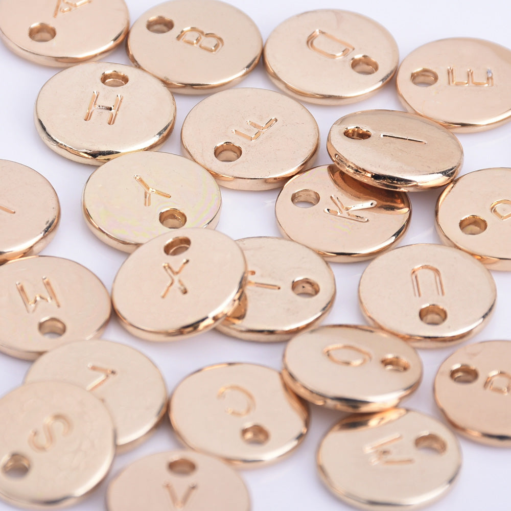 10mm Alloy Gold plated Double Side Stamped Initial Charms Round Disc Monogram Charms to your bracelet 5pcs 102432