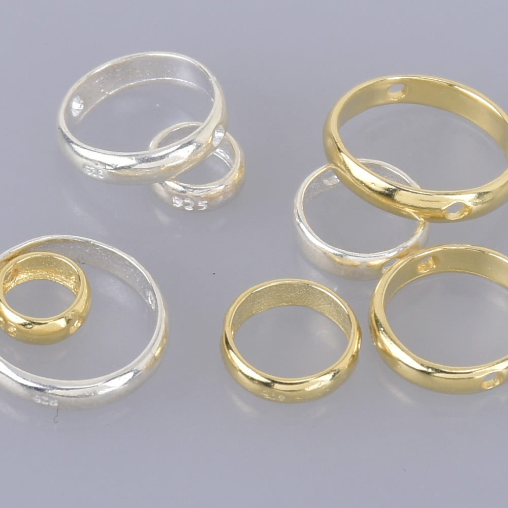 Sterling Silver Beads Frames for 4mm 6mm 8mm 10mm beads Ring Connectors 2 Holes Linker Spacer Beads Hoop 2pcs