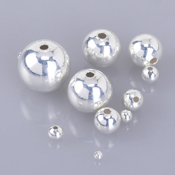 925 Sterling Silver Round Beads Seamless Silver Large Small Hole Spacer Beads for Jewelry