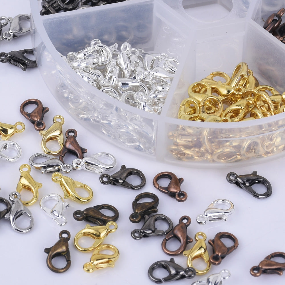 Metal Lobster Claw Clasps 6 Colors 10mm/12mm/14mm Parrot Clasps Jewelry Making Set Mixed Lot 1 box
