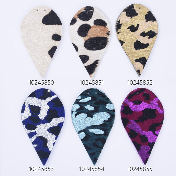 2 1/2"*1 3/8" Leopard Print Genuine Leather Teardrop earring shapes with 2 holes DIY earrings 2pcs 102458