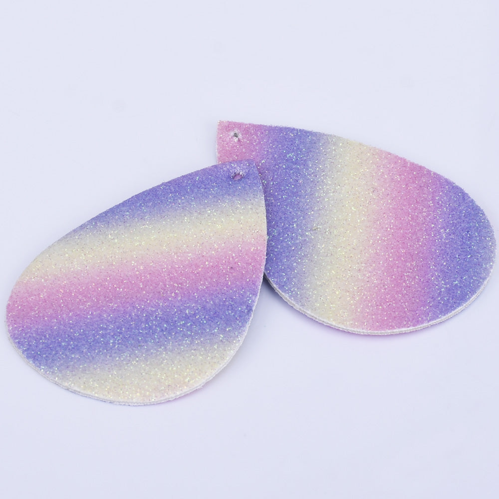 56*38*2mm Multicolor Faux Leather Dangle Charms Pendants PU Leather Glitter Sequined Teardrop charm Great for Light Earrings 4pcs