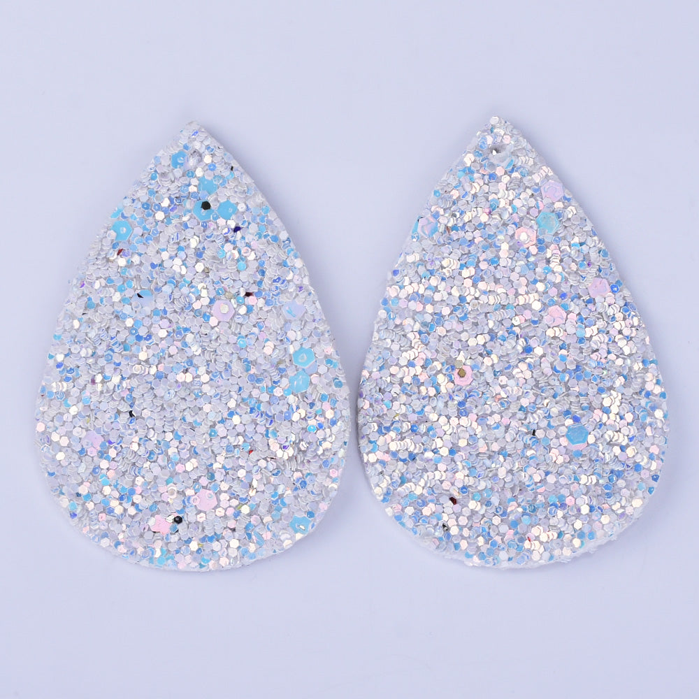56*38*2mm Multicolor Faux Leather Dangle Charms Pendants PU Leather Glitter Sequined Teardrop charm Great for Light Earrings 4pcs