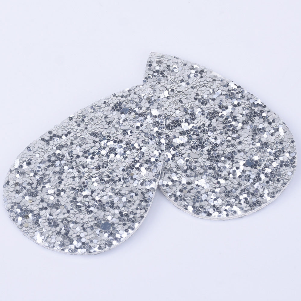 56*38*2mm Multicolor Faux Leather Dangle Charms Pendants PU Leather Glitter Sequined Teardrop charm Great for Light Earrings 4pcs