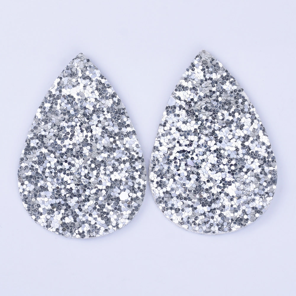 56*38*2mm Multicolor Faux Leather Dangle Charms Pendants PU Leather Glitter Sequined Teardrop charm Great for Light Earrings 4pcs