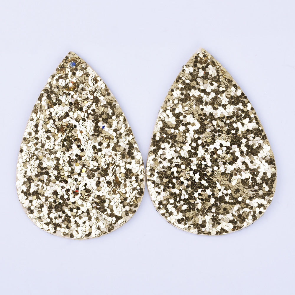 56*38*2mm Multicolor Faux Leather Dangle Charms Pendants PU Leather Glitter Sequined Teardrop charm Great for Light Earrings 4pcs
