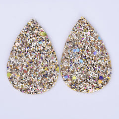 56*38*2mm Multicolor Faux Leather Dangle Charms Pendants PU Leather Glitter Sequined Teardrop charm Great for Light Earrings 4pcs