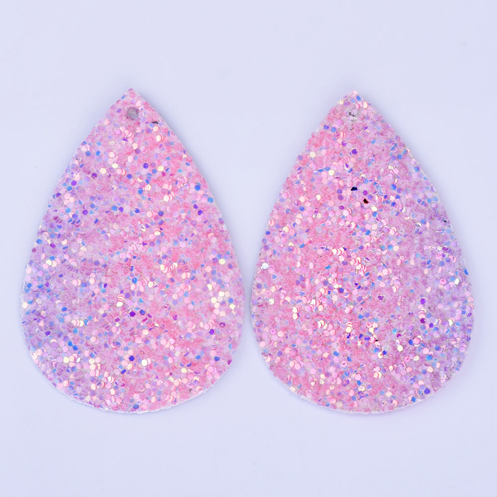 56*38*2mm Multicolor Faux Leather Dangle Charms Pendants PU Leather Glitter Sequined Teardrop charm Great for Light Earrings 4pcs
