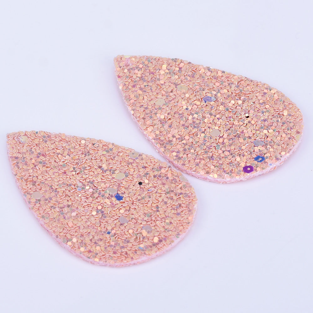 56*38*2mm Multicolor Faux Leather Dangle Charms Pendants PU Leather Glitter Sequined Teardrop charm Great for Light Earrings 4pcs