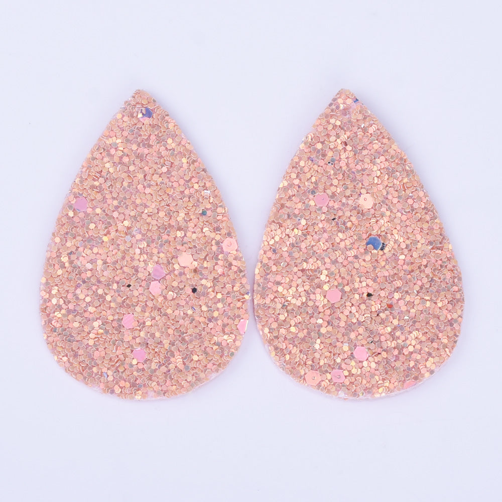 56*38*2mm Multicolor Faux Leather Dangle Charms Pendants PU Leather Glitter Sequined Teardrop charm Great for Light Earrings 4pcs