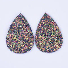 56*38*2mm Multicolor Faux Leather Dangle Charms Pendants PU Leather Glitter Sequined Teardrop charm Great for Light Earrings 4pcs