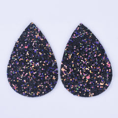 56*38*2mm Multicolor Faux Leather Dangle Charms Pendants PU Leather Glitter Sequined Teardrop charm Great for Light Earrings 4pcs