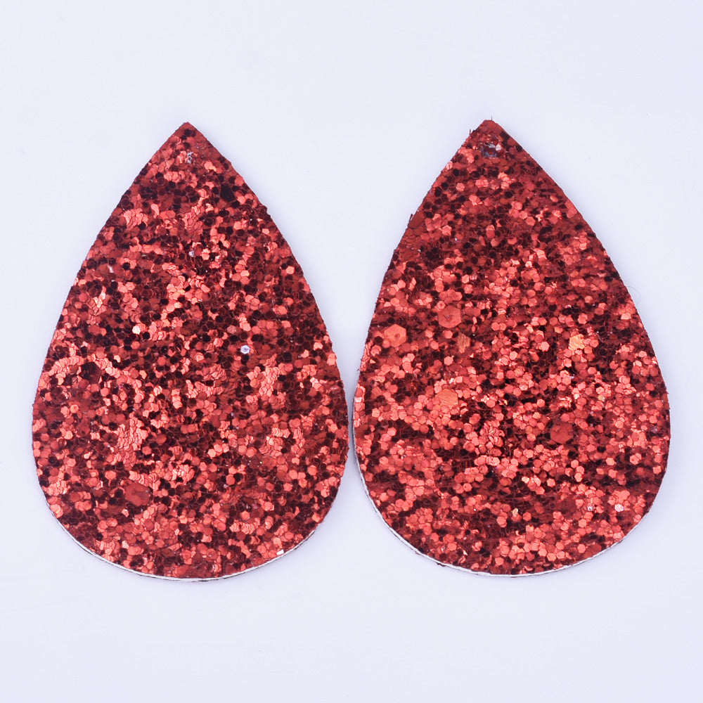 56*38*2mm Multicolor Faux Leather Dangle Charms Pendants PU Leather Glitter Sequined Teardrop charm Great for Light Earrings 4pcs
