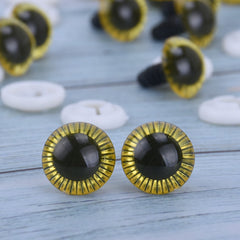 9mm Marigold Color Round Safety Eyes with Black Pupils with metal washers -  5 pairs - Amigurumi / Doll / Animal / Supplies / Craft Eye /Knit