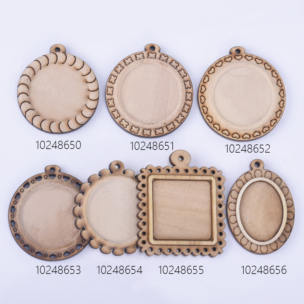 Wooden Pendant Tray base blank Round/Square/Oval Base Bezels Trays Jewelry Accessories 10pcs 102486