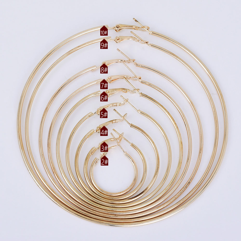 Zinc alloy Gold Plated Hinged Hoop Earring Available in 2/3/4/5/6/7/8/9/10cm Simple Earring Loops Findings 4pcs 102488