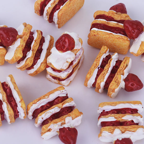 20*24mm 3D Big Strawberry Shortcake Layer Flatback Cake Cabochons Miniature Desserts Kawaii Decoden Sweets 10pcs 10250050