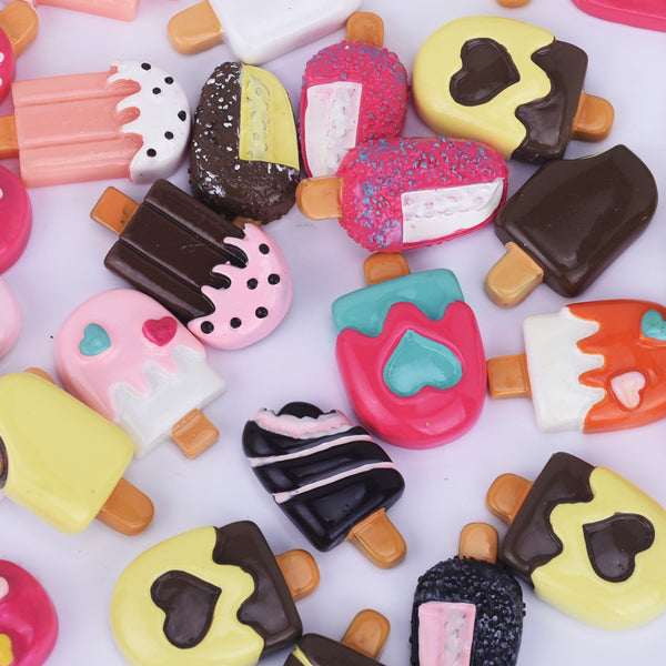 About 25*30mm Resin Assorted Ice Cream Popsicle Cabochons Flatback Decoden Cabochons diy phone case mixed color 20pcs 10250750