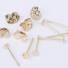 Stainless Steel Earring Stud Post 3/4/5/6/8mm Flat Pad Base Setting Ear Nuts included No allergic Earring Posts 50pcs 102554