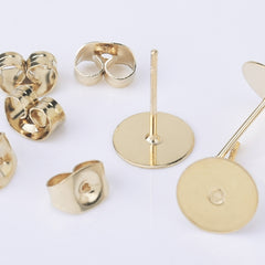 Stainless Steel Earring Stud Post 3/4/5/6/8mm Flat Pad Base Setting Ear Nuts included No allergic Earring Posts 50pcs 102554