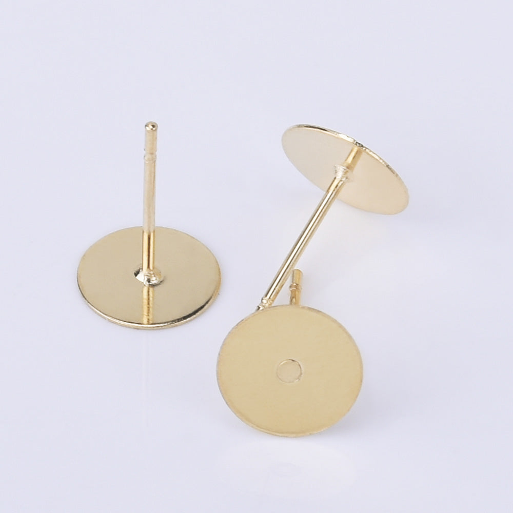 Stainless Steel Earring Stud Post 3/4/5/6/8mm Flat Pad Base Setting Ear Nuts included No allergic Earring Posts 50pcs 102554