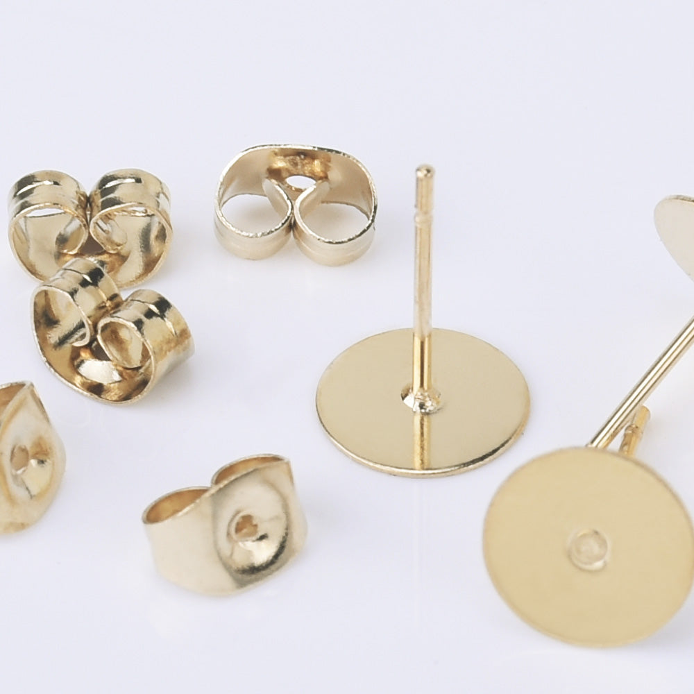 Stainless Steel Earring Stud Post 3/4/5/6/8mm Flat Pad Base Setting Ear Nuts included No allergic Earring Posts 50pcs 102554