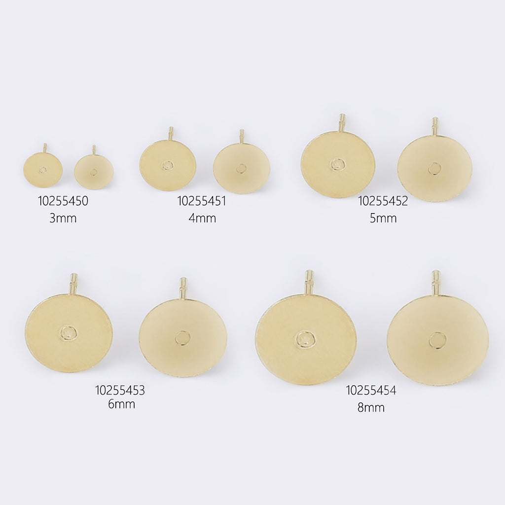Stainless Steel Earring Stud Post 3/4/5/6/8mm Flat Pad Base Setting Ear Nuts included No allergic Earring Posts 50pcs 102554