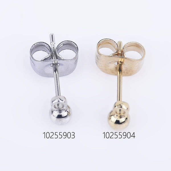 3mm Stainless Steel Ball Ear Posts with Loops Ball Post Earring DIY Earring Ear Backs Included Jewelry Findings 20pcs 102559