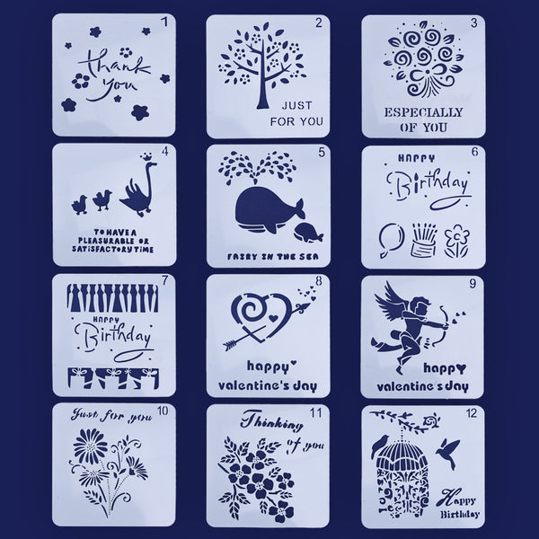 5"*5" 12 Pc Card Making Tools Stencil Set Scrapbooking Stencils PET planner bullet journal accessories 1set 10256550