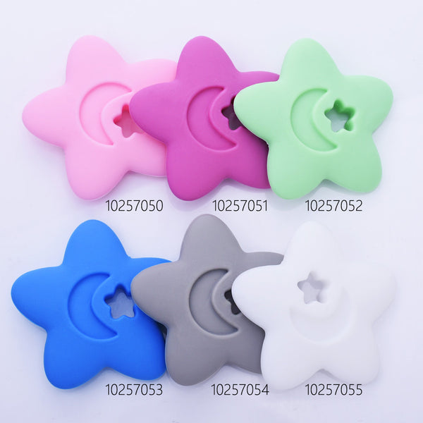 2 1/2" Star Moon silicone teether teething toy baby teether pendant 100% Food Grade DIY necklace 1pcs 102570
