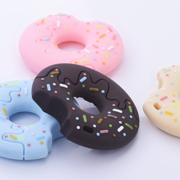 2 1/8"*3/8" Bitten Donut sprinkle silicone teether teething chewelry chew toy charm Chewing pendant Shower gift 1pcs 102574