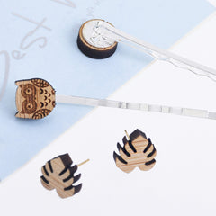 12*7mm DIY Laser Cut Wooden Earring Cactus Wood Charm stud earrings wooden laser cut studs women gift 6pcs 10261159
