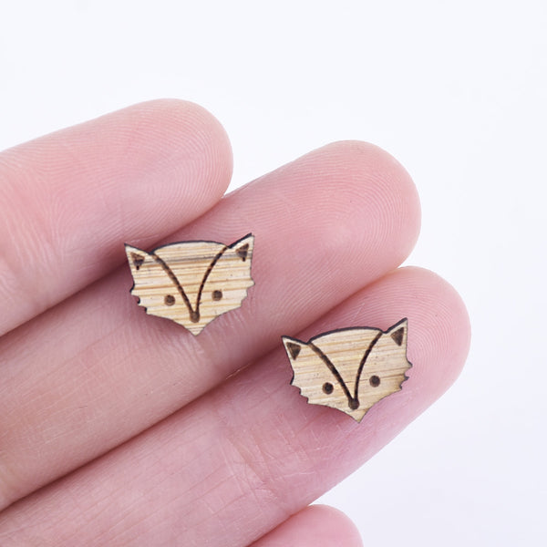 12*10mm Wooden Fox Head Charm DIY Laser Cut Mini Charm Ear Stud Pendant Earring Supplies 6pcs 10261151