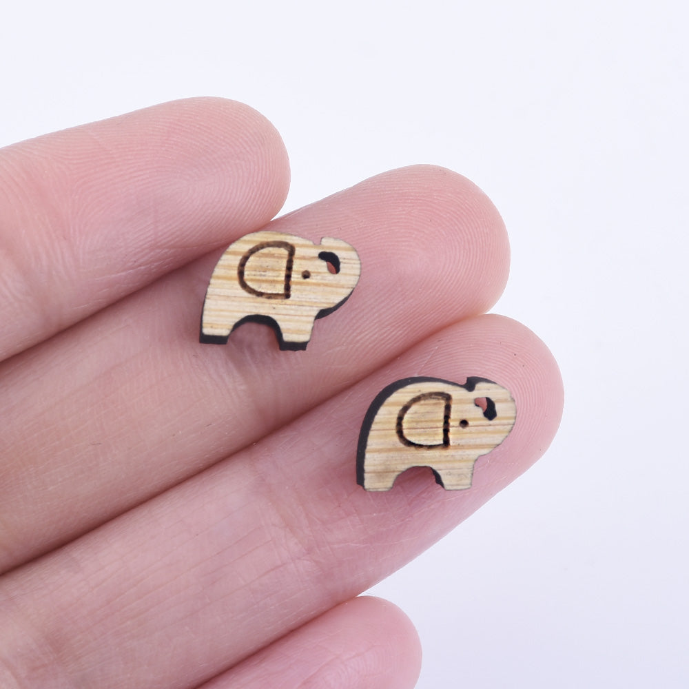 12*8mm Elephant Wood Charm Laser cut wooden earrings Wood Cabochons DIY Laser Cut Mini Earring Supplies 6pcs 10261152