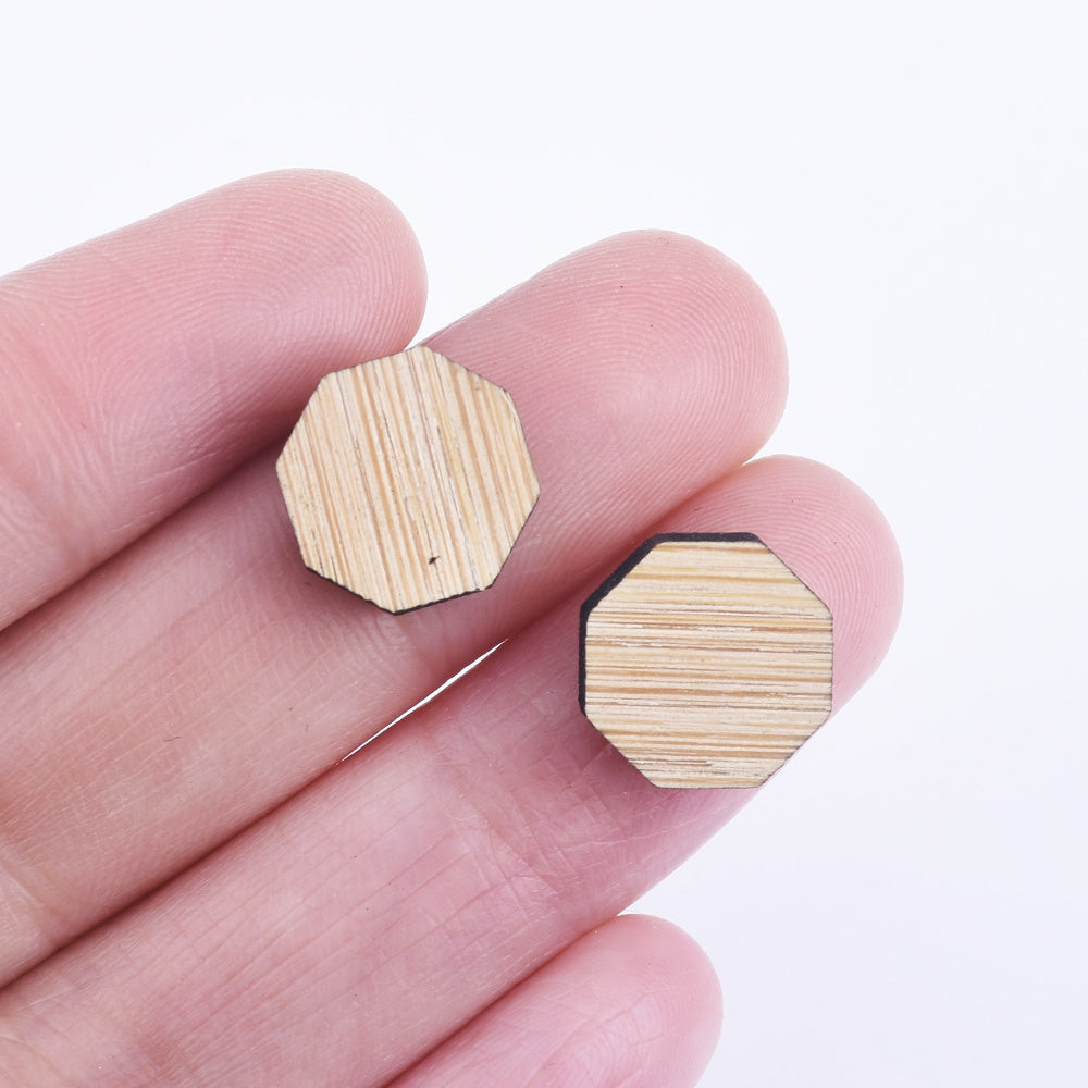 12*12mm Hexagon Geometric Laser Cut wooden cabochons wooden earings wood cut slice disc charm Stud Earring 6pcs 10261154