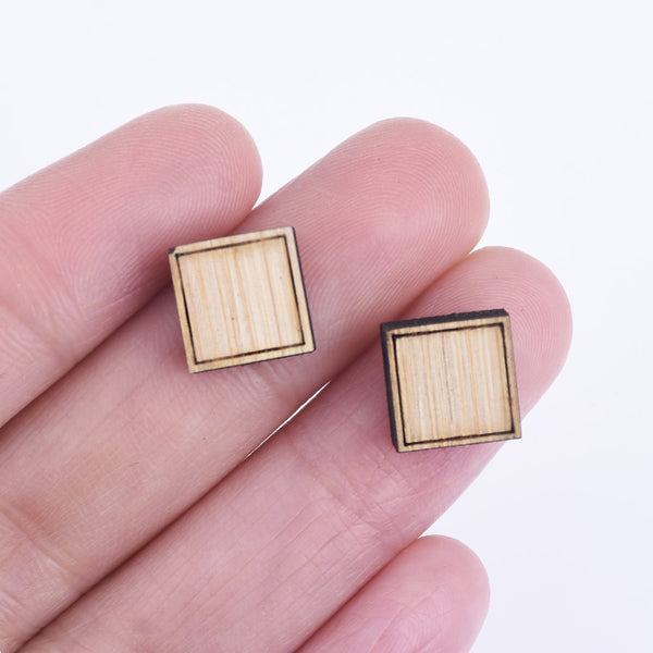 10*10mm Square Wood Charm Laser cut wooden earrings Laser Cut Wood Earring Supplies ear studs 6pcs 10261156
