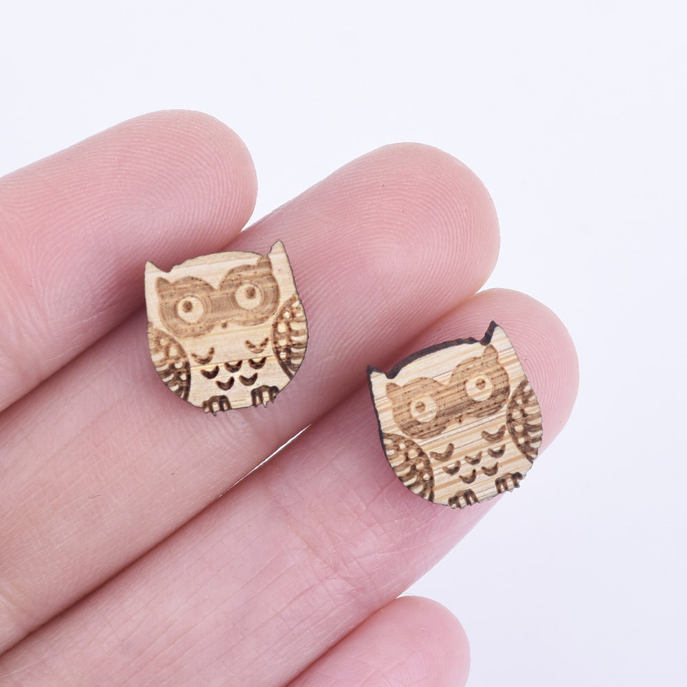 11*11mm Owl Laser cut wooden earrings Owl Wood Charm Lazer cut earrings Cute owl studs Earring Supplies 6pcs 10261157